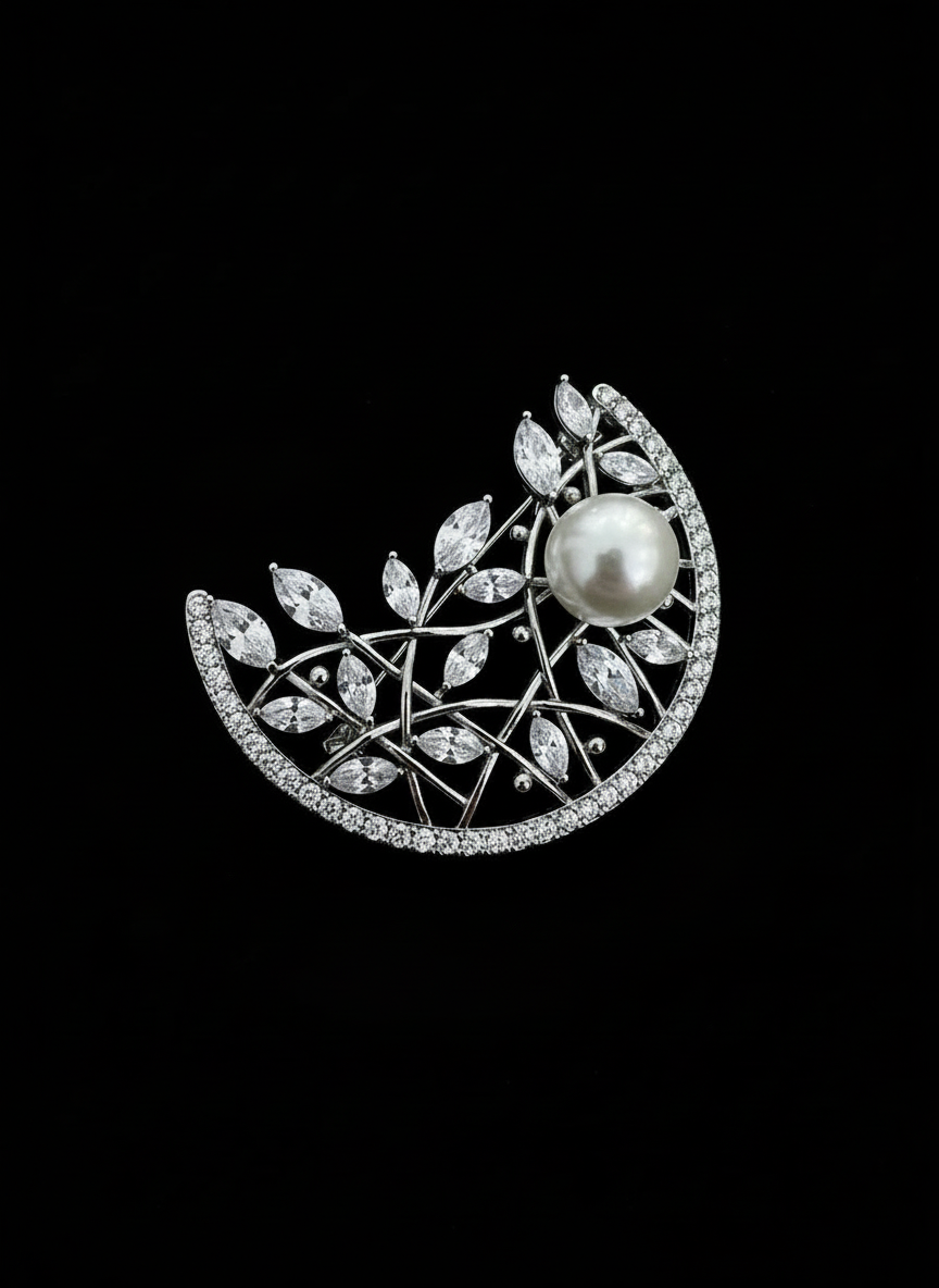 Brooch- Half Moon with Pearls