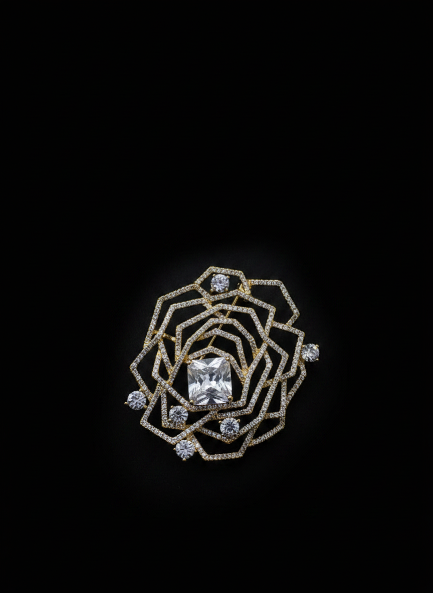 Brooch-Rose Flower with Stones