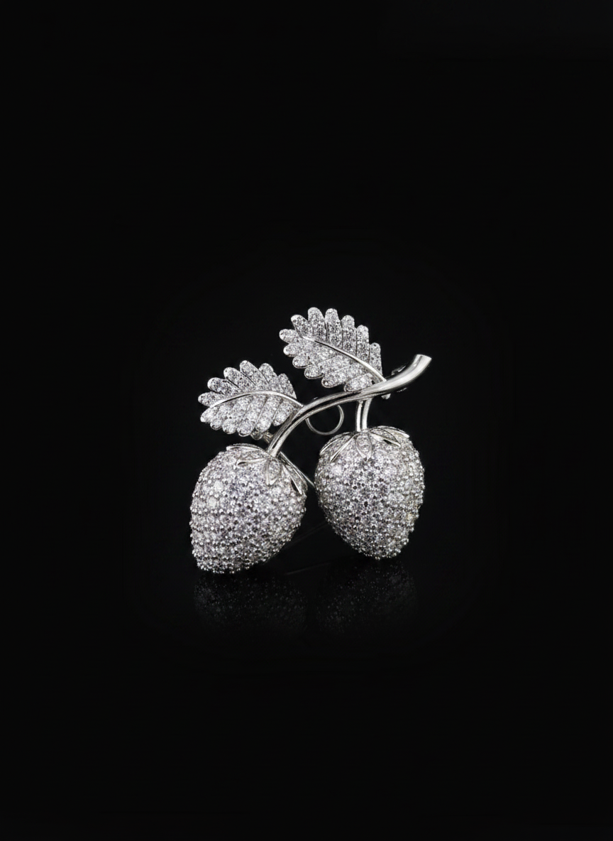 Brooch - Pear Leaves with Stones