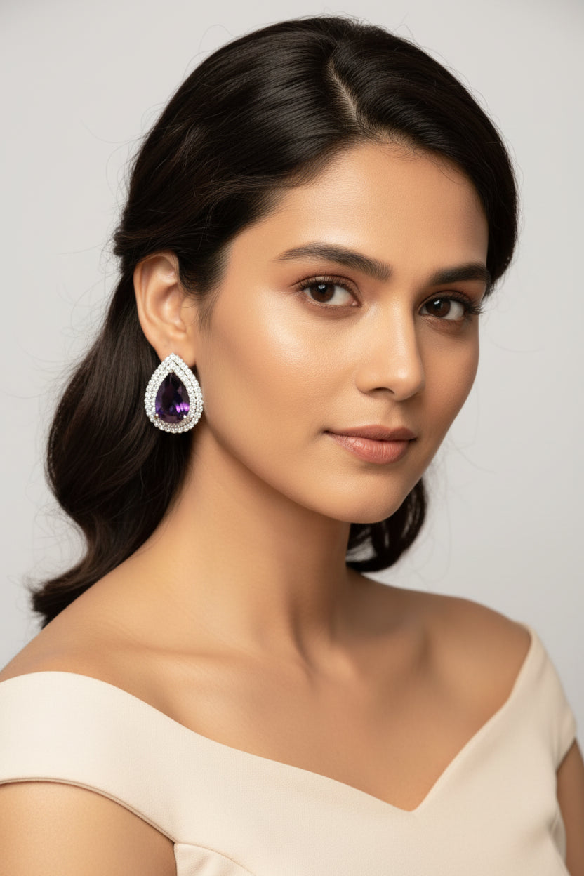 Pearl Earrings with Stones in Pink, Purple or White Pearl